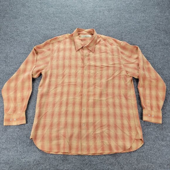 Tommy Bahama Shirt Mens‎ XL Orange Plaid Long Sleeve Button Up Beach Summer - Picture 1 of 7
